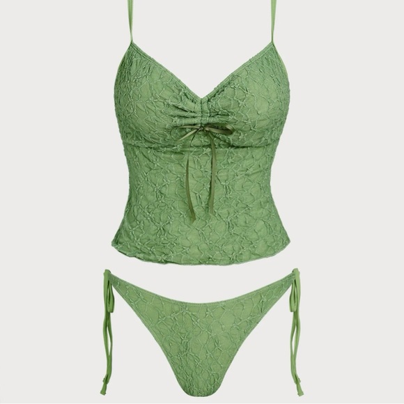 samiol Other - Samiol Tankini Large Green Lace Ruched Swimsuit New